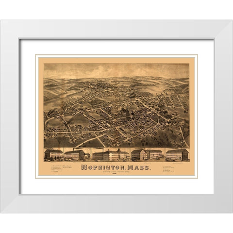 Hopkinton Massachusetts - Bailey 1880  White Modern Wood Framed Art Print with Double Matting by Bailey