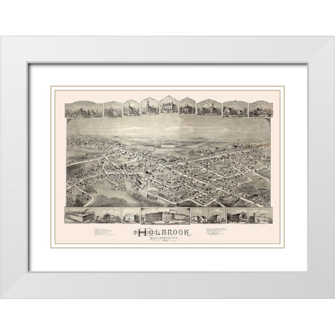 Holbrook Massachusetts -1892 White Modern Wood Framed Art Print with Double Matting by Unknown