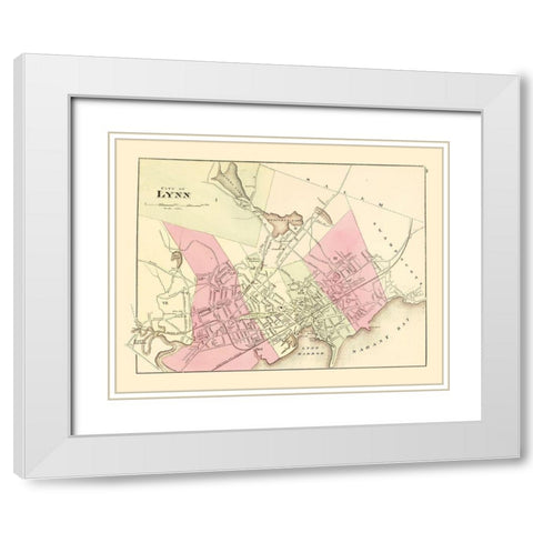 Lynn Massachusetts - Walling 1871 White Modern Wood Framed Art Print with Double Matting by Walling