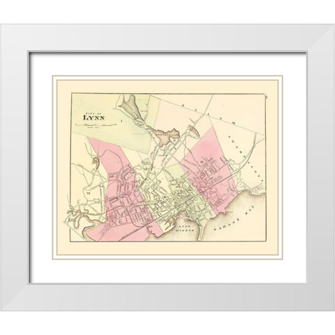 Lynn Massachusetts - Walling 1871 White Modern Wood Framed Art Print with Double Matting by Walling