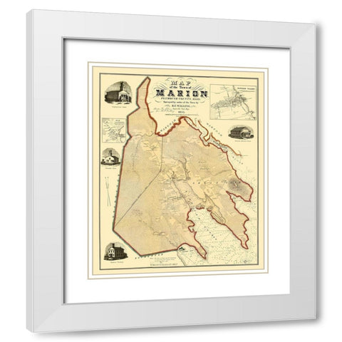 Marion Massachusetts - Walling 1855 White Modern Wood Framed Art Print with Double Matting by Walling