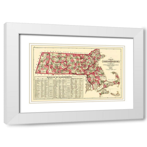 Massachusetts - Walling and Gray 1871 White Modern Wood Framed Art Print with Double Matting by Walling