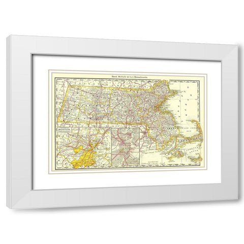 Massachusetts - Rand McNally 1879 White Modern Wood Framed Art Print with Double Matting by Rand McNally