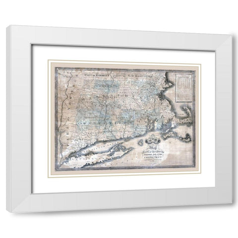 Massachusetts Rhode Island Connecticut - Bingham 1840  White Modern Wood Framed Art Print with Double Matting by Bingham