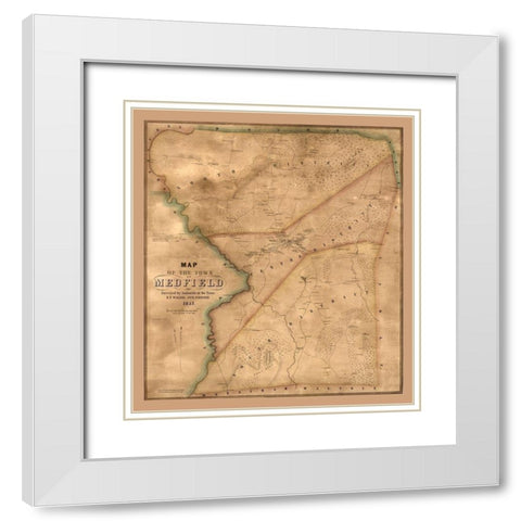 Medfield Massachusetts - Walling 1852  White Modern Wood Framed Art Print with Double Matting by Walling