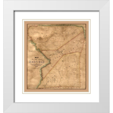 Medfield Massachusetts - Walling 1852  White Modern Wood Framed Art Print with Double Matting by Walling
