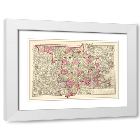 Middlesex Massachusetts - Walling 1871 White Modern Wood Framed Art Print with Double Matting by Walling