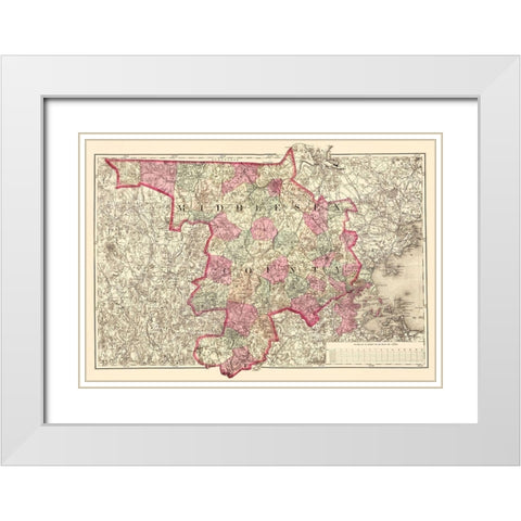 Middlesex Massachusetts - Walling 1871 White Modern Wood Framed Art Print with Double Matting by Walling