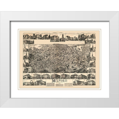 Milford Massachusetts - Bailey 1888  White Modern Wood Framed Art Print with Double Matting by Bailey