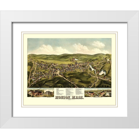 Monson Massachusetts - Bailey 1879  White Modern Wood Framed Art Print with Double Matting by Bailey