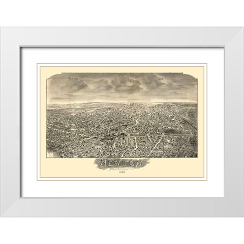 Newton Massachusetts - Bailey 1897 White Modern Wood Framed Art Print with Double Matting by Bailey