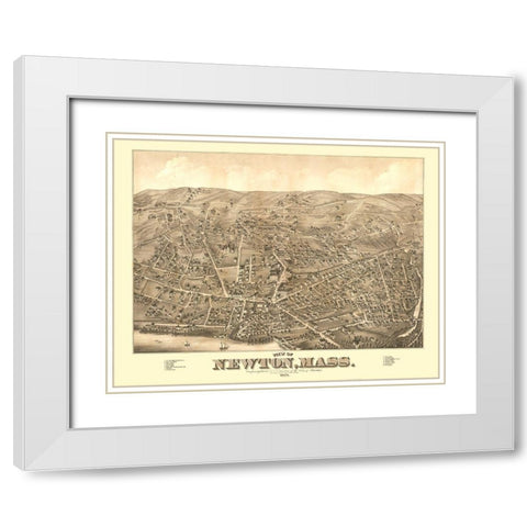 Newton Massachusetts - Bailey 1878  White Modern Wood Framed Art Print with Double Matting by Bailey
