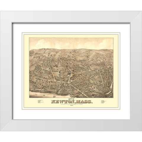 Newton Massachusetts - Bailey 1878  White Modern Wood Framed Art Print with Double Matting by Bailey