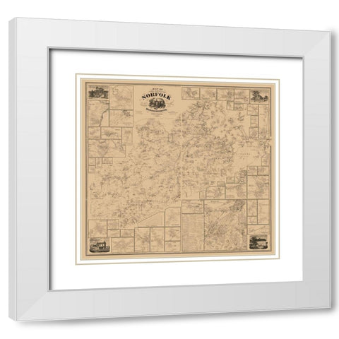 Norfolk County Massachusetts - Walling 1858 White Modern Wood Framed Art Print with Double Matting by Walling