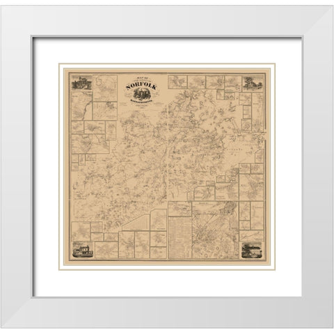Norfolk County Massachusetts - Walling 1858 White Modern Wood Framed Art Print with Double Matting by Walling
