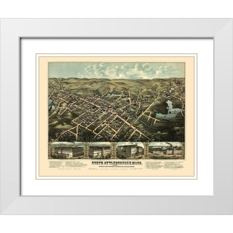 North Attleboro Massachusetts - Bailey 1878  White Modern Wood Framed Art Print with Double Matting by Bailey