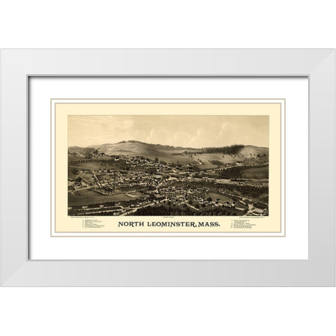 North Leominster Massachusetts - Burleigh 1887  White Modern Wood Framed Art Print with Double Matting by Burleigh