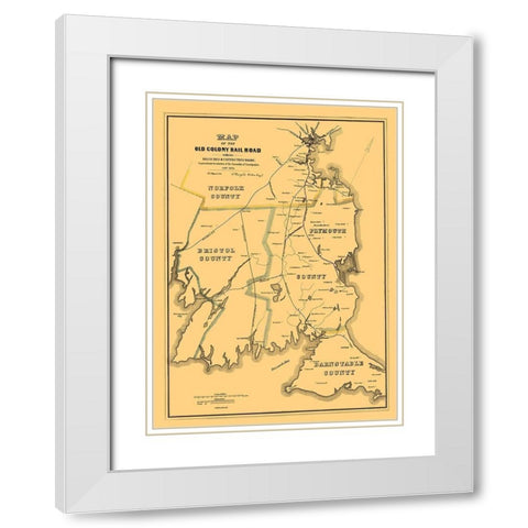 Old Colony Railroad - Bufford 1850 White Modern Wood Framed Art Print with Double Matting by Bufford