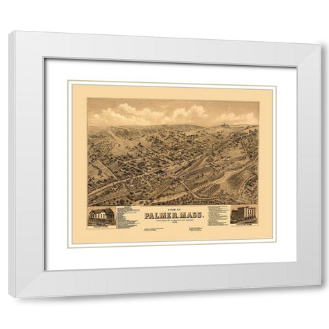 Palmer Massachusetts - Bailey 1879  White Modern Wood Framed Art Print with Double Matting by Bailey