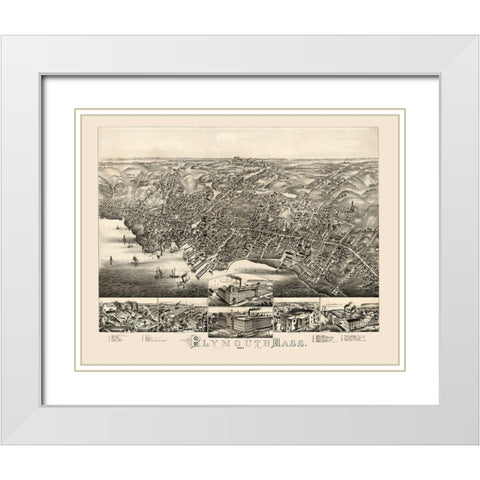 Plymouth Massachusetts -1882 White Modern Wood Framed Art Print with Double Matting by Unknown