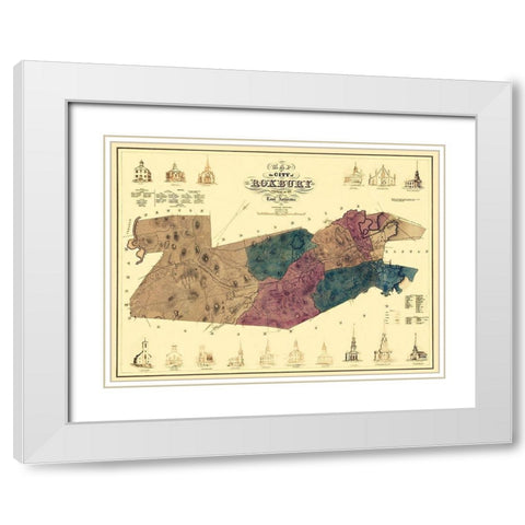 Roxbury Massachusetts - Boynton 1849 White Modern Wood Framed Art Print with Double Matting by Boynton