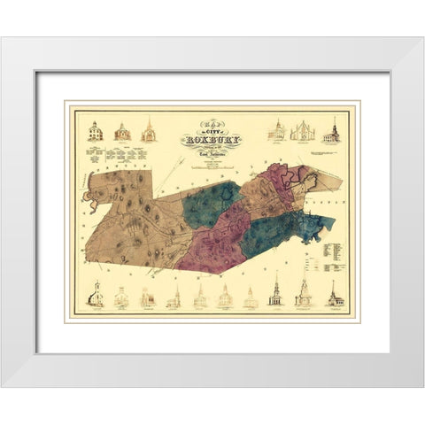 Roxbury Massachusetts - Boynton 1849 White Modern Wood Framed Art Print with Double Matting by Boynton