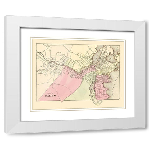 Salem Massachusetts - Walling 1871 White Modern Wood Framed Art Print with Double Matting by Walling