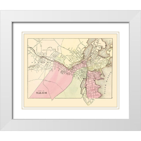 Salem Massachusetts - Walling 1871 White Modern Wood Framed Art Print with Double Matting by Walling