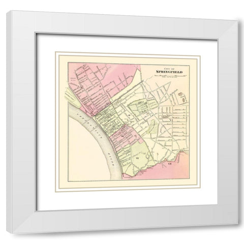 Springfield Massachusetts - Walling 1871 White Modern Wood Framed Art Print with Double Matting by Walling