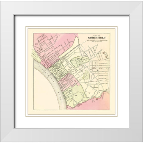 Springfield Massachusetts - Walling 1871 White Modern Wood Framed Art Print with Double Matting by Walling