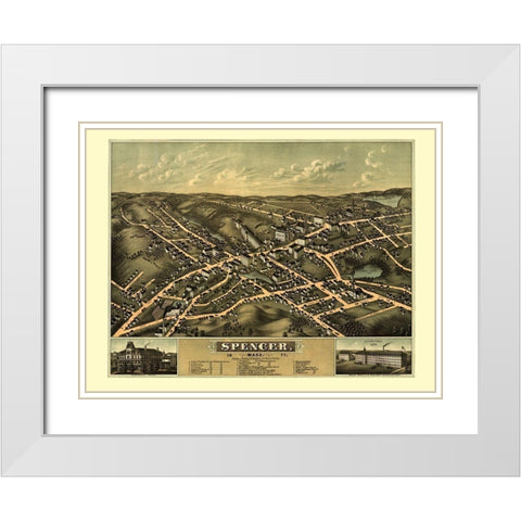 Spencer Massachusetts - Bailey 1877  White Modern Wood Framed Art Print with Double Matting by Bailey