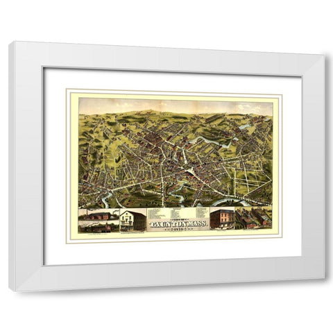 Taunton Massachusetts - Bailey 1875  White Modern Wood Framed Art Print with Double Matting by Bailey