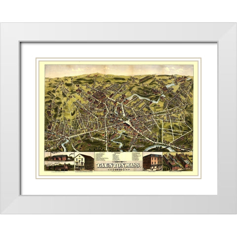 Taunton Massachusetts - Bailey 1875  White Modern Wood Framed Art Print with Double Matting by Bailey