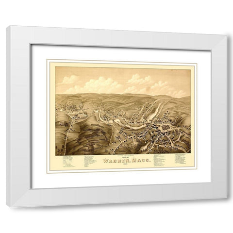 Warren Massachusetts - Bailey 1879  White Modern Wood Framed Art Print with Double Matting by Bailey