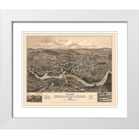 Watertown Massachusetts - Bailey 1879  White Modern Wood Framed Art Print with Double Matting by Bailey