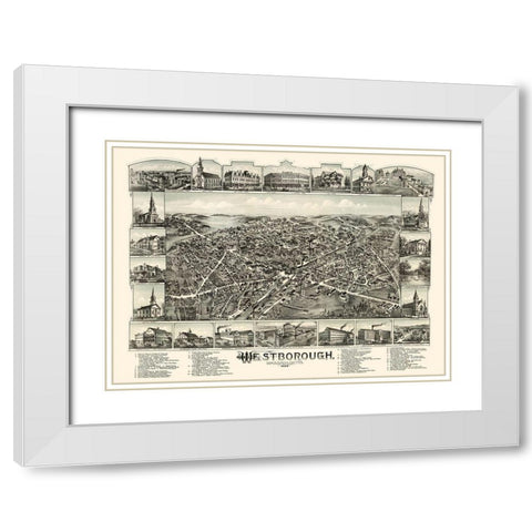 Westborough Massachusetts - Bailey 1888 White Modern Wood Framed Art Print with Double Matting by Bailey