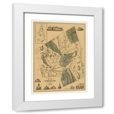 Worcester County Massachusetts - Stebbins 1833 White Modern Wood Framed Art Print with Double Matting by Stebbins