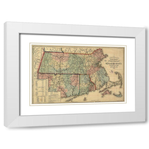State of Massachusetts Railroads - Williams 1879 White Modern Wood Framed Art Print with Double Matting by Williams