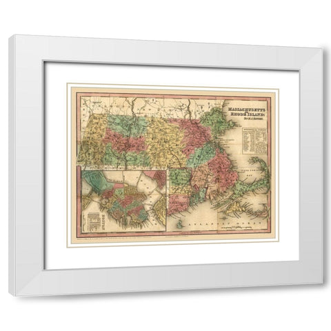Massachusetts Rhode Island - Tanner 1833  White Modern Wood Framed Art Print with Double Matting by Tanner