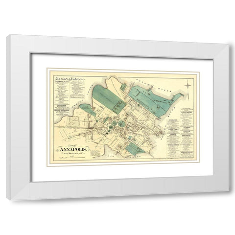 Annapolis Maryland Landowner - Hopkins 1878 White Modern Wood Framed Art Print with Double Matting by Hopkins