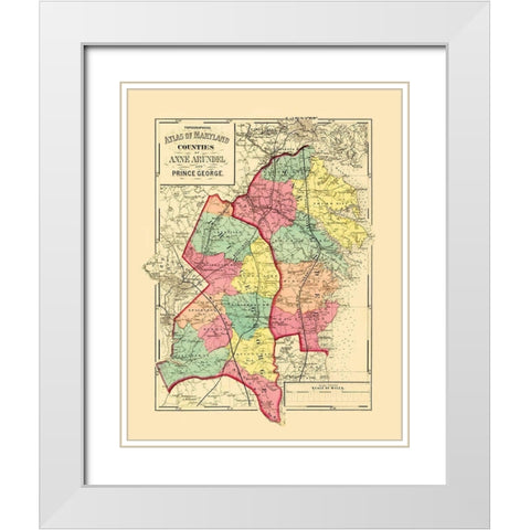 Anne Arundel  Prince George Maryland - Walling White Modern Wood Framed Art Print with Double Matting by Walling