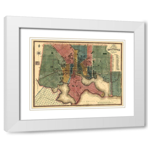 Baltimore Maryland - Lucas 1836 White Modern Wood Framed Art Print with Double Matting by Lucas