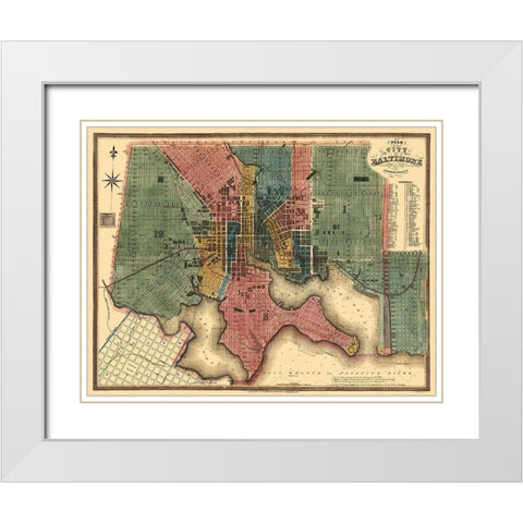 Baltimore Maryland - Lucas 1836 White Modern Wood Framed Art Print with Double Matting by Lucas