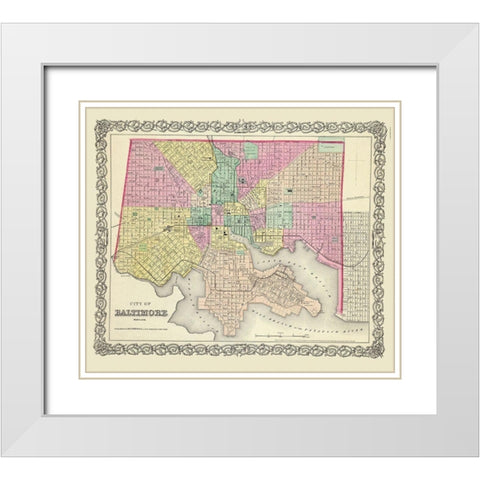 Baltimore Maryland - Colton 1856 White Modern Wood Framed Art Print with Double Matting by Colton