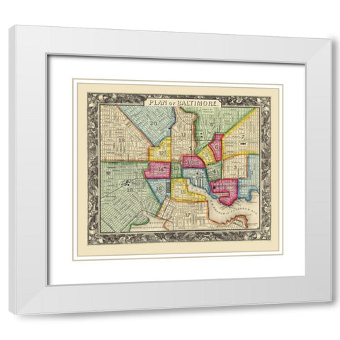 Baltimore Maryland - Mitchell 1867 White Modern Wood Framed Art Print with Double Matting by Mitchell
