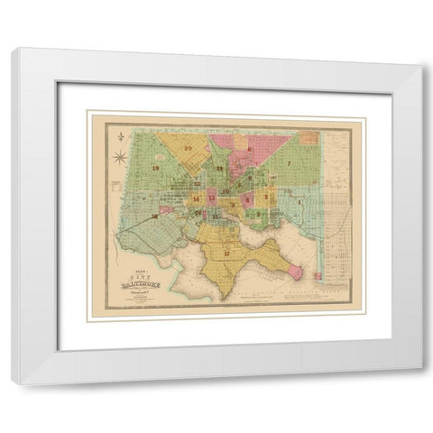 Baltimore Maryland - Lucas 1852 White Modern Wood Framed Art Print with Double Matting by Lucas