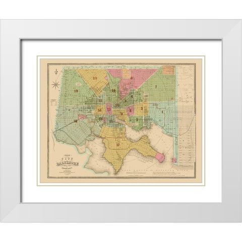 Baltimore Maryland - Lucas 1852 White Modern Wood Framed Art Print with Double Matting by Lucas