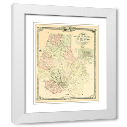 Baltimore Maryland - Sidney 1850 White Modern Wood Framed Art Print with Double Matting by Sidney