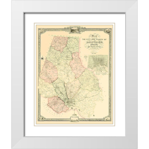 Baltimore Maryland - Sidney 1850 White Modern Wood Framed Art Print with Double Matting by Sidney