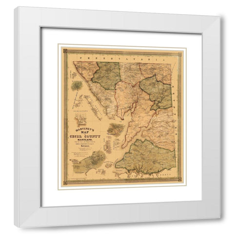 Cecil Maryland Landowner - Martenet 1858 White Modern Wood Framed Art Print with Double Matting by Martenet